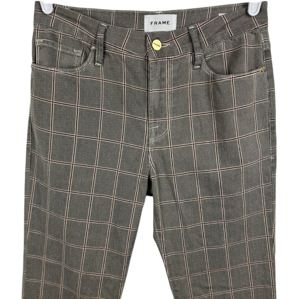 FRAME Women's‎ Le Crop Mini Boot Pants Window Pane Plaid Gray Jeans Size 27 - Picture 2 of 8